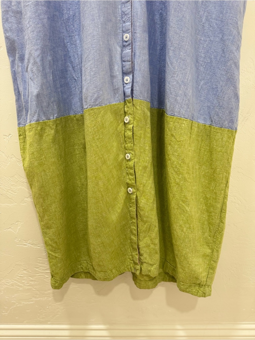Anthropologie Linen Short Sleeve Maxi Dress Women's Large Blue Green Colorblock - Picture 7 of 16
